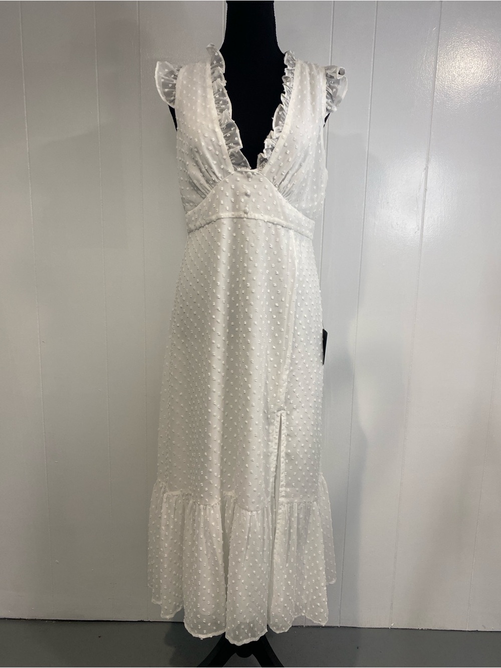 Lulu's Swiss Dot Maxi Dress Soft Girl Fairycore Beach Bridal Ivory White Large - Picture 3 of 15